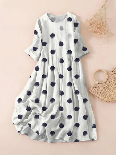 Robe ample à col ras du cou et manches longues imprimée m301072