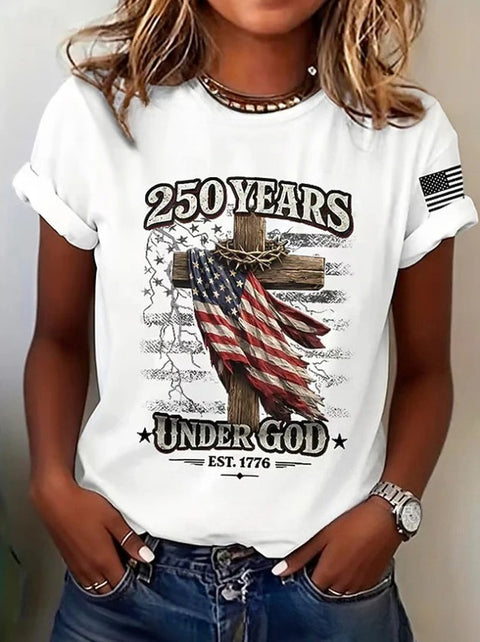Retro Fashion Classic Printed Short Sleeve Crew Neck Regular Women's T-Shirt m302604