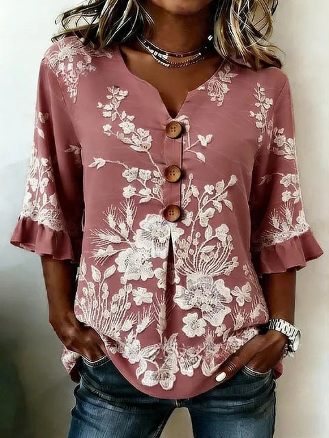 Haut cardigan à boucle et manches longues pour femmes, imprimé floral numérique 3D m302703