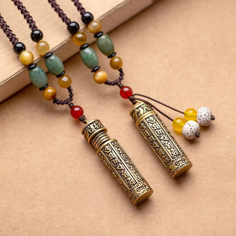 Peut être ouvert pour emballer des choses Collier en laiton rétro avec pendentif en chaîne de pull, pendentif tibétain polyvalent m3331270 