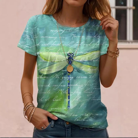 Retro Fashion Classic Printed Short Sleeve Crew Neck Regular Women's T-Shirt m302604
