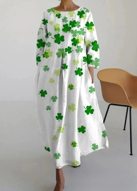 Robe ample à col ras du cou et manches longues pour femme, haut de gamme, imprimée, m301049