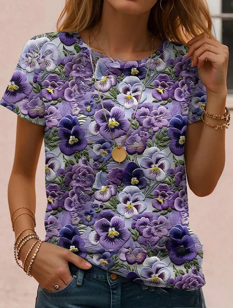 Retro Fashion Classic Printed Short Sleeve Crew Neck Regular Women's T-Shirt m302604
