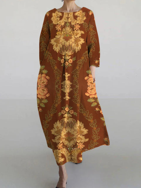 Robe ample à col ras du cou et manches longues pour femme, haut de gamme, imprimée, m301049