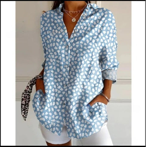 3D digital printing abstract pattern women's long-sleeved buckle linen shirt m302749-03