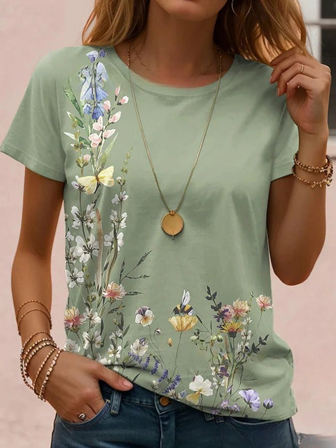 Retro Fashion Classic Printed Short Sleeve Crew Neck Regular Women's T-Shirt m302604