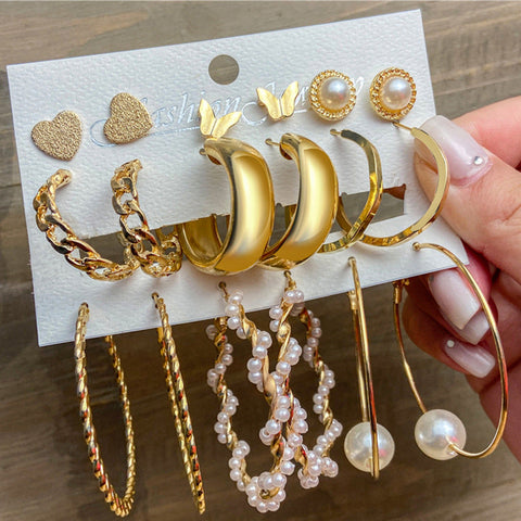 Multi layer geometric circle butterfly heart earrings m1915010502