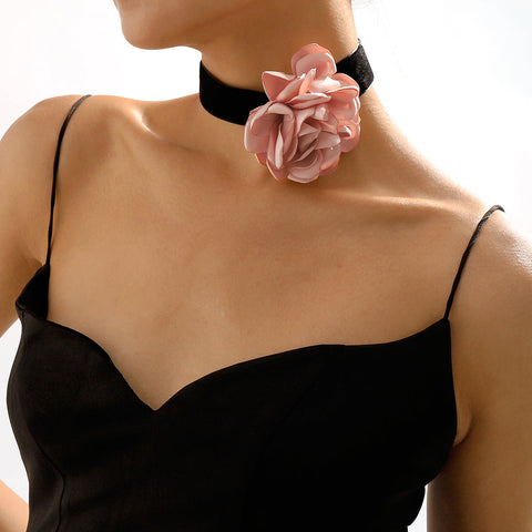 Geometric Neckchain Bracelet Elegant and Romantic Style Rose Flocking Cloth Necklace m1915010513