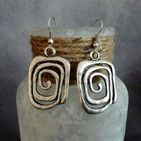 Personalized spiral hollow square alloy earrings m1915010475
